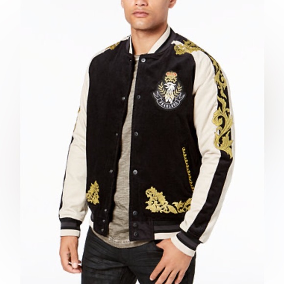 Reason cutclass bomer corduroy embroidery back and beige jacket size large - Picture 1 of 13